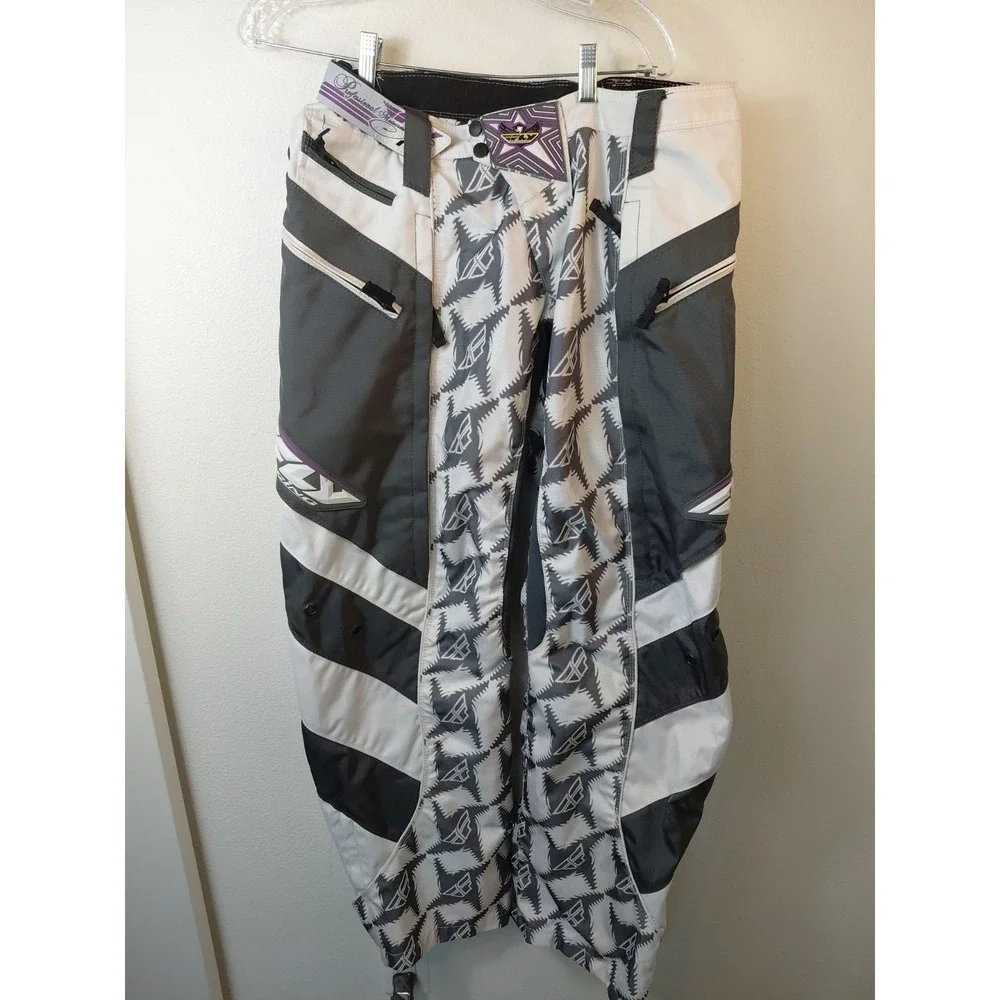 Motocross Dirt Bike Racing Fly Racing Kinetic Pants Grey White Purple Size 11/12